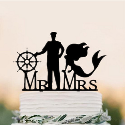 Rannateemaline pulmakaunistus Merineitsi ja kapten, pruut ja peigmees, härra ja proua pulmakoogi torditarvik, aastapäev