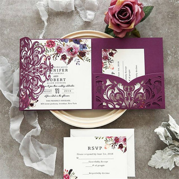 Σετ προσκλητηρίων γάμου 10 τεμαχίων τρίδιπλων λέιζερ λουλουδιών σετ Προσκλητήριο Καρτ ποστάλ High-end Business Dealings