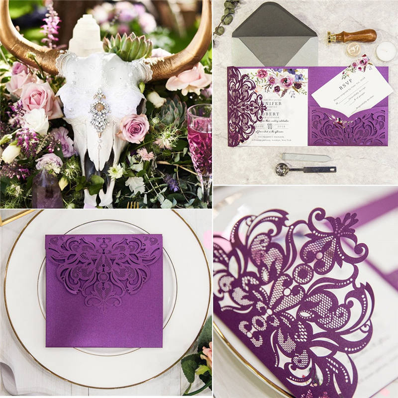 10-osaline kolmekordselt volditav laserlõike ažuurne lilleline pulmakutsekaartide komplekt Postkaart Tipptasemel äritehingud