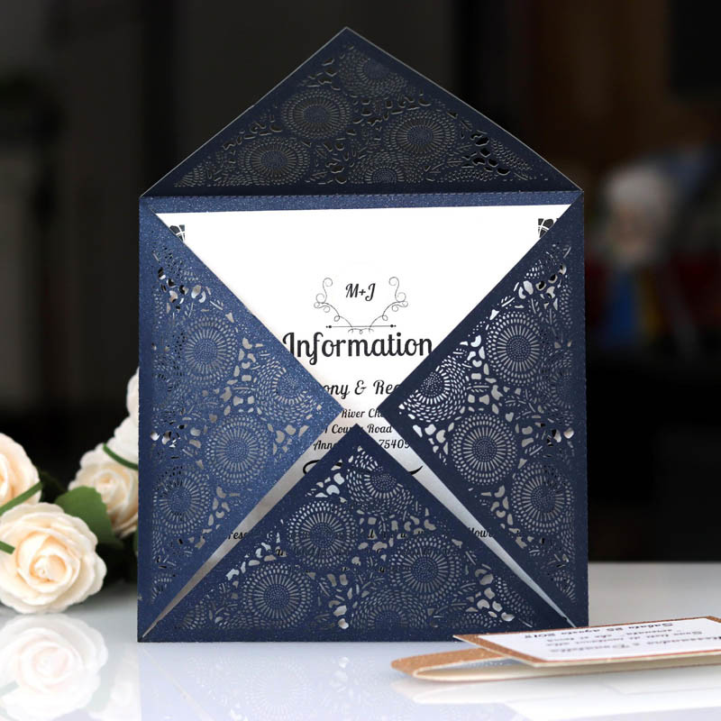 1 tk Laser Cut Luksuslik Flora Pulma Kutsekaart Paber Elegantne Pits Favor ümbrikud Prindi pulmadekoratsiooni peotarbed