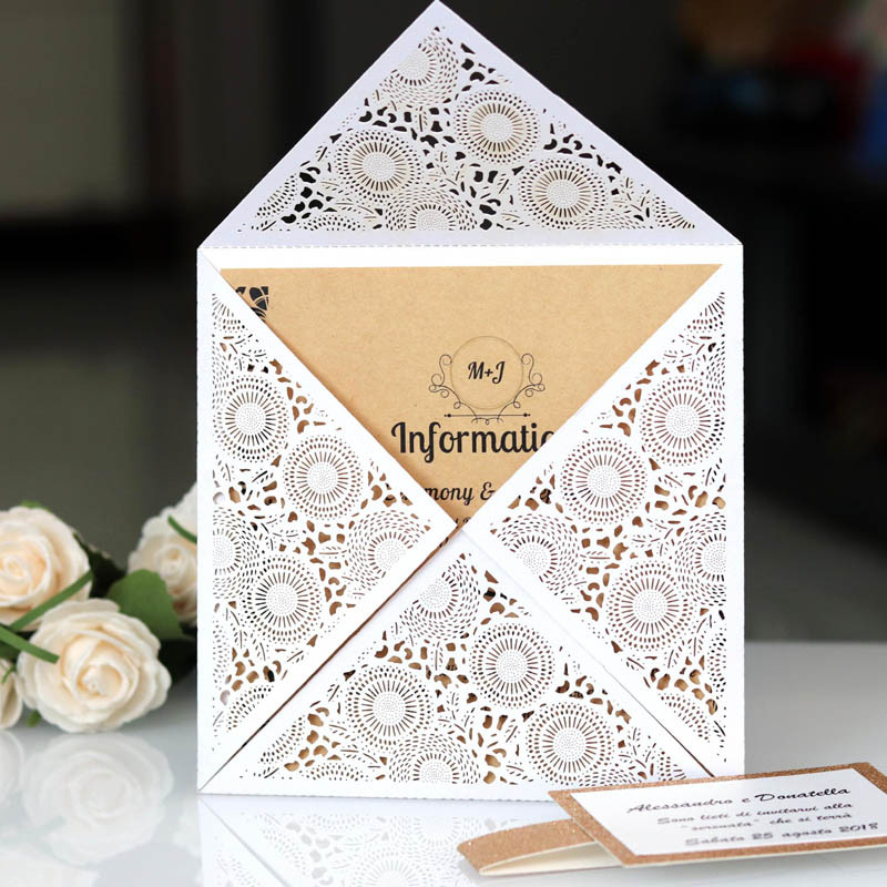 1 tk Laser Cut Luksuslik Flora Pulma Kutsekaart Paber Elegantne Pits Favor ümbrikud Prindi pulmadekoratsiooni peotarbed