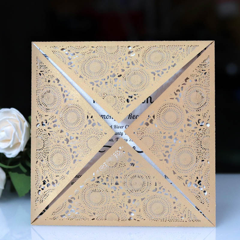 1 tk Laser Cut Luksuslik Flora Pulma Kutsekaart Paber Elegantne Pits Favor ümbrikud Prindi pulmadekoratsiooni peotarbed