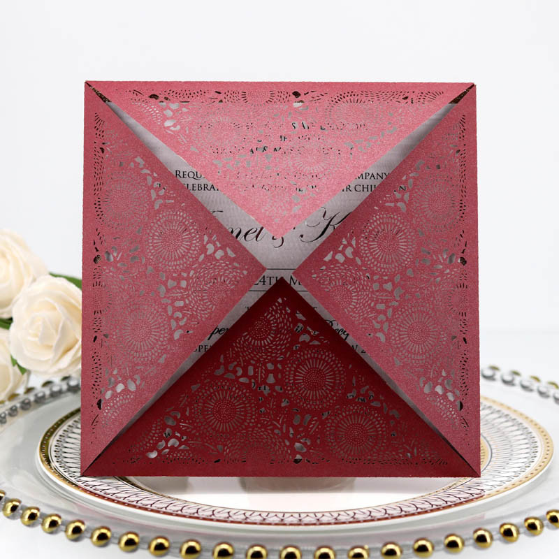 1 tk Laser Cut Luksuslik Flora Pulma Kutsekaart Paber Elegantne Pits Favor ümbrikud Prindi pulmadekoratsiooni peotarbed