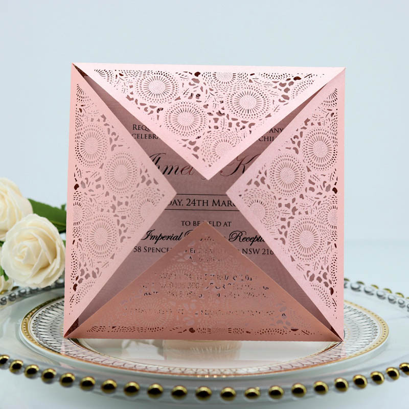 1 tk Laser Cut Luksuslik Flora Pulma Kutsekaart Paber Elegantne Pits Favor ümbrikud Prindi pulmadekoratsiooni peotarbed