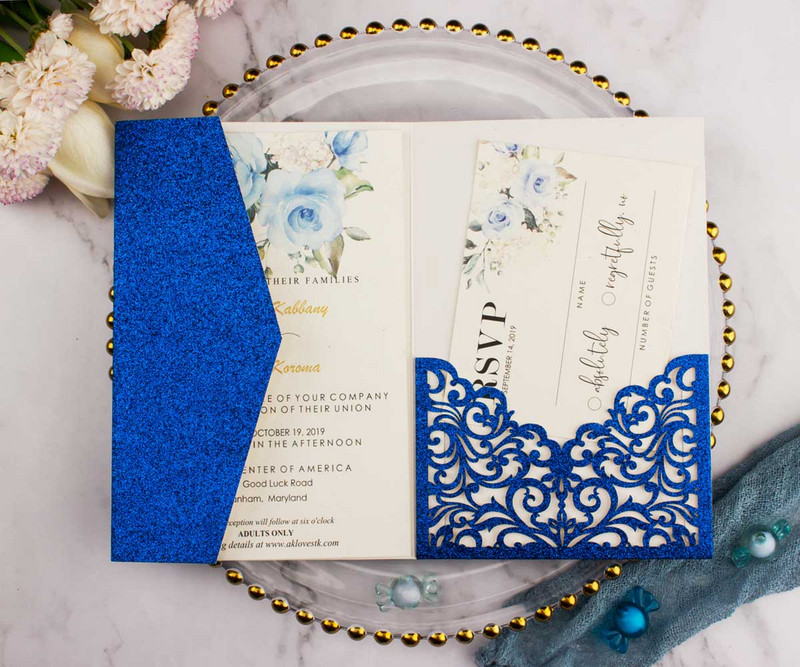 10 τμχ Κομψό Ροζ Κόκκινο Χρυσό Ασημένιο Glitter Τρίφυλλο Προσκλητήριο Γάμου με κοπή με λέιζερ Προσαρμοσμένη κάρτα για την επέτειο του πάρτι