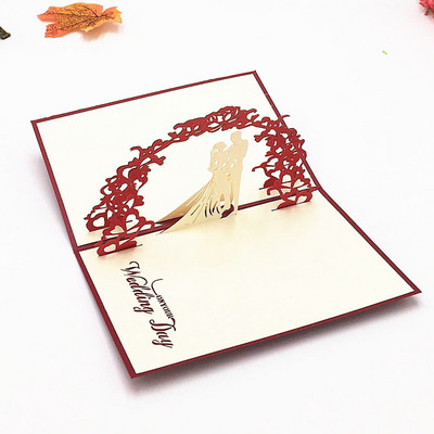 Käsitsi valmistatud 3D-romantilise pulma 3D-hüpikõnnistuse õnnitluskaart ümbrikutega sõbrapäevapeo pulmatarbeks