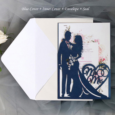 1 vnt. Elegantiškas nuotakos ir jaunikio lazeriu iškirptas vestuvių kvietimas, sveikinimo atvirukas, pritaikytas Valentino dienos vakarėlio vestuvių dekoravimui