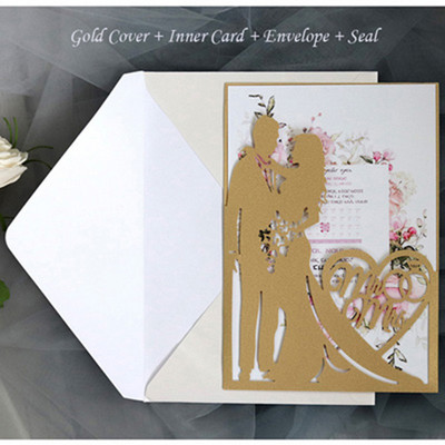 1 vnt. Elegantiškas nuotakos ir jaunikio lazeriu iškirptas vestuvių kvietimas, sveikinimo atvirukas, pritaikytas Valentino dienos vakarėlio vestuvių dekoravimui