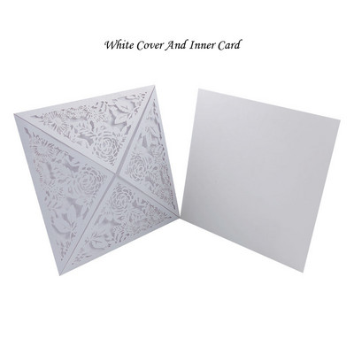 1 tk valge Euroopa ruudu õõnsate lehtedega laserlõigatud pulmakutsekaart Elegantne isikupärastatud pulmadekoratsiooni peotarbed
