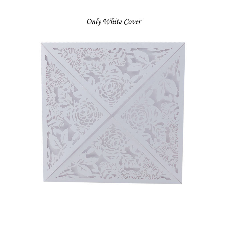 1 tk valge Euroopa ruudu õõnsate lehtedega laserlõigatud pulmakutsekaart Elegantne isikupärastatud pulmadekoratsiooni peotarbed