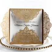 5 tk/partii Kuld/valged pulmakutsed Pulmakutsekaardi disain Laserlõigatud kutsekaart Pulmapeotarbed