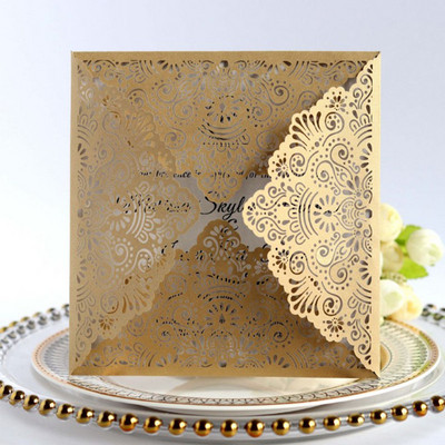 5 tk/partii Kuld/valged pulmakutsed Pulmakutsekaardi disain Laserlõigatud kutsekaart Pulmapeotarbed