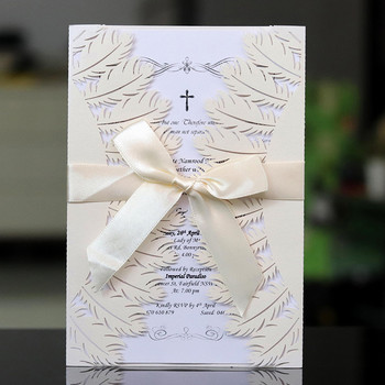 Προσκλητήρια γάμου με διπλό φτερό με κορδέλες Ευχετήριες κάρτες Προσκλητήριο κοπής με λέιζερ Mariage Προμήθειες για πάρτι βάπτισης γενεθλίων