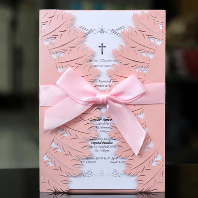 Προσκλητήρια γάμου με διπλό φτερό με κορδέλες Ευχετήριες κάρτες Προσκλητήριο κοπής με λέιζερ Mariage Προμήθειες για πάρτι βάπτισης γενεθλίων