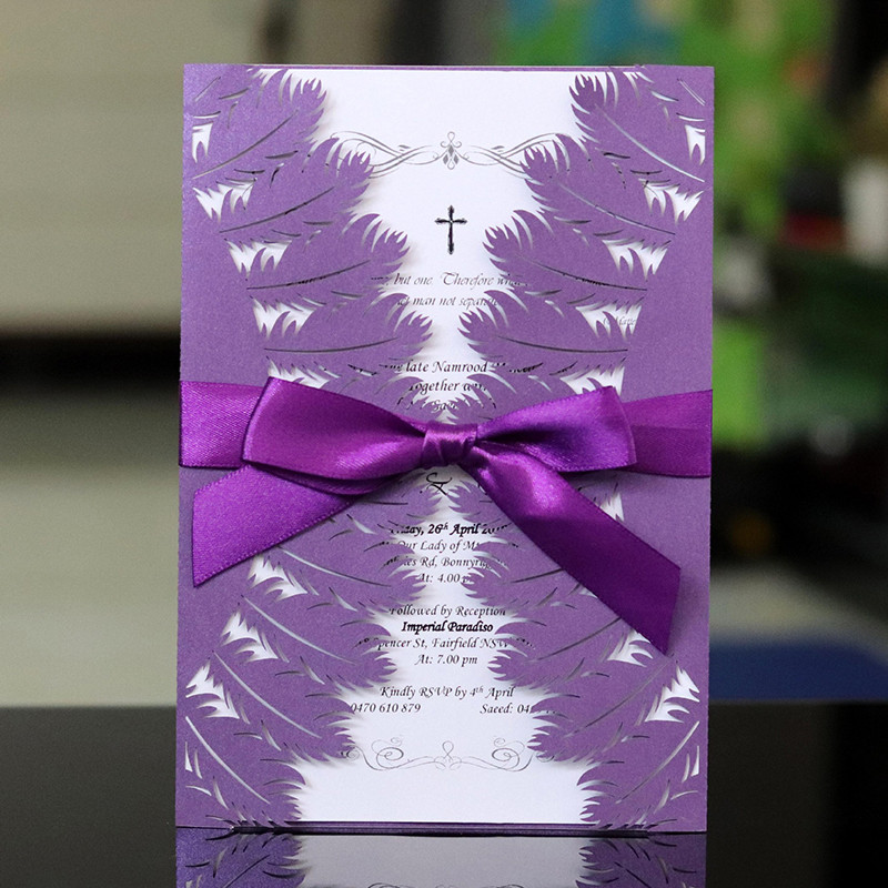 Dvostruko presavijene pozivnice za vjenčanje od perja s vrpcama Laserski izrezane pozivnice Čestitke Mariage Rođendanske potrepštine za krštenje