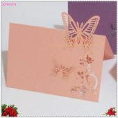 10/50/100tk 9*12cm Laua nimi Kohakaardid Pulmapidu Favor Decor Butterfly Laser Cut Design valge roosa 7Z SH075