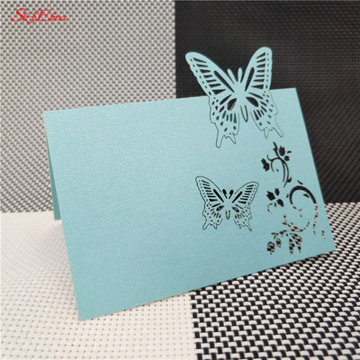 10/50/100tk 9*12cm Laua nimi Kohakaardid Pulmapidu Favor Decor Butterfly Laser Cut Design valge roosa 7Z SH075