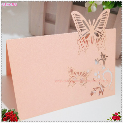 10/50/100tk 9*12cm Laua nimi Kohakaardid Pulmapidu Favor Decor Butterfly Laser Cut Design valge roosa 7Z SH075