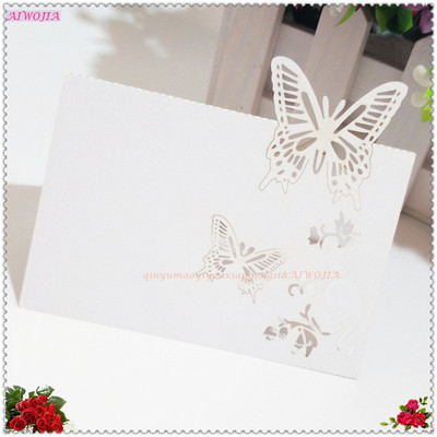 10/50/100tk 9*12cm Laua nimi Kohakaardid Pulmapidu Favor Decor Butterfly Laser Cut Design valge roosa 7Z SH075