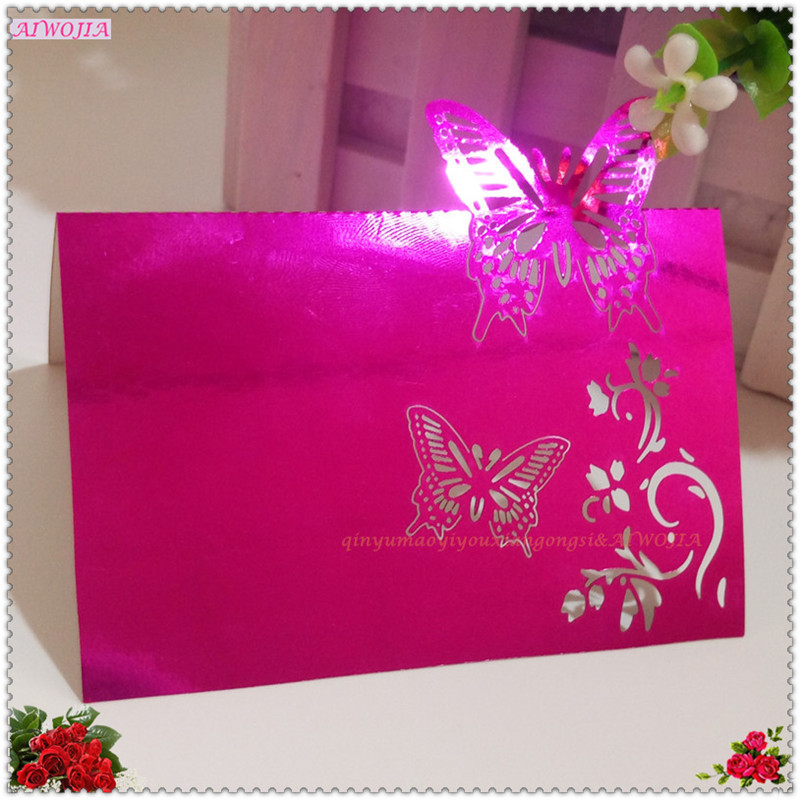 10/50/100tk 9*12cm Laua nimi Kohakaardid Pulmapidu Favor Decor Butterfly Laser Cut Design valge roosa 7Z SH075