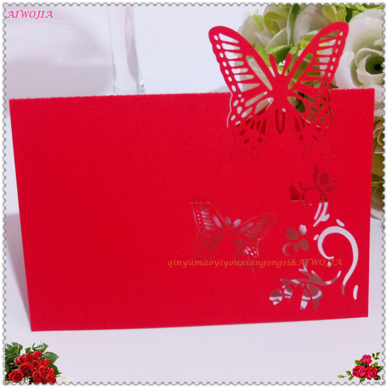 10/50/100tk 9*12cm Laua nimi Kohakaardid Pulmapidu Favor Decor Butterfly Laser Cut Design valge roosa 7Z SH075