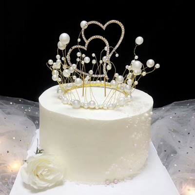 Романтична любовна торта със сърце, покрита с кристални кристали, сребърна торта, покрита с връх за сватба, рожден ден, консумативи за декорация на торта