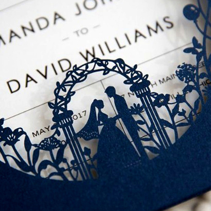 25 tk. Meresinised Pruudi ja peigmehe pulmakutsed pärlipaberiga Laserlõigatud kutsetega Õnnitluskaardid Baby Shower Peovarustus