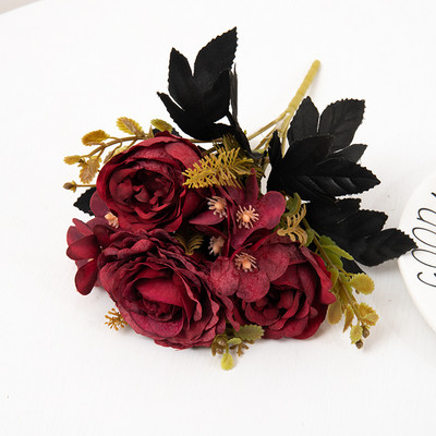 Retro siidist kunstlikud roosililled DIY sügispulm kodukaunistus jõuluseade võltspojeng hortensia pruudikimp