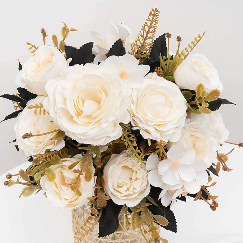 Retro siidist kunstlikud roosililled DIY sügispulm kodukaunistus jõuluseade võltspojeng hortensia pruudikimp