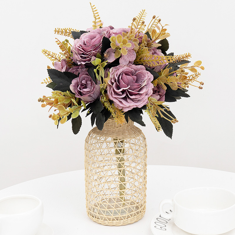 Retro siidist kunstlikud roosililled DIY sügispulm kodukaunistus jõuluseade võltspojeng hortensia pruudikimp