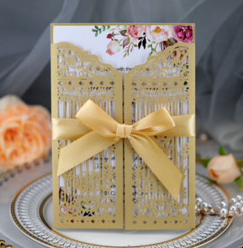 25Pcs Лазерно изрязани във формата на врата Сватбени покани Картичка с плик Поздравителни картички Wedding Mariage Birthday Party Favor Decoration