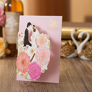 1 τμχ Κάρτα για προσκλητήρια γάμου κομμένα με λέιζερ ροζ Νύφη και γαμπρός Κομψός φάκελος για ευχετήρια κάρτα Προσαρμογή διακόσμησης γάμου