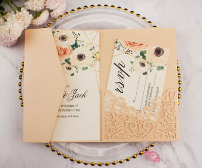 10 tk Elegantne Burgundia kolmeosaline taskuvoldik, laserlõigatud pulmakutsed Kohandatav kolmeosaline taskukaardivärav peo jaoks