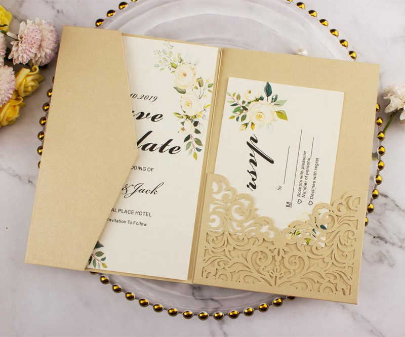 10 tk Elegantne Burgundia kolmeosaline taskuvoldik, laserlõigatud pulmakutsed Kohandatav kolmeosaline taskukaardivärav peo jaoks