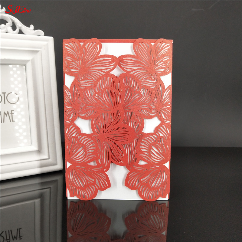 1tk roosa Valge Punane Luksuslik Flora Laser Cut Pulma Kutsed Kaart Elegantne Pulma Ümbrikud Ürituse Peo Pulmadekoratsioon 6Z