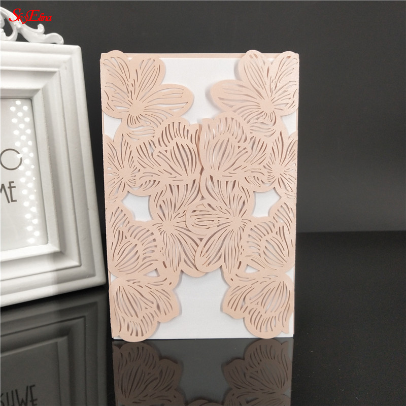 1tk roosa Valge Punane Luksuslik Flora Laser Cut Pulma Kutsed Kaart Elegantne Pulma Ümbrikud Ürituse Peo Pulmadekoratsioon 6Z
