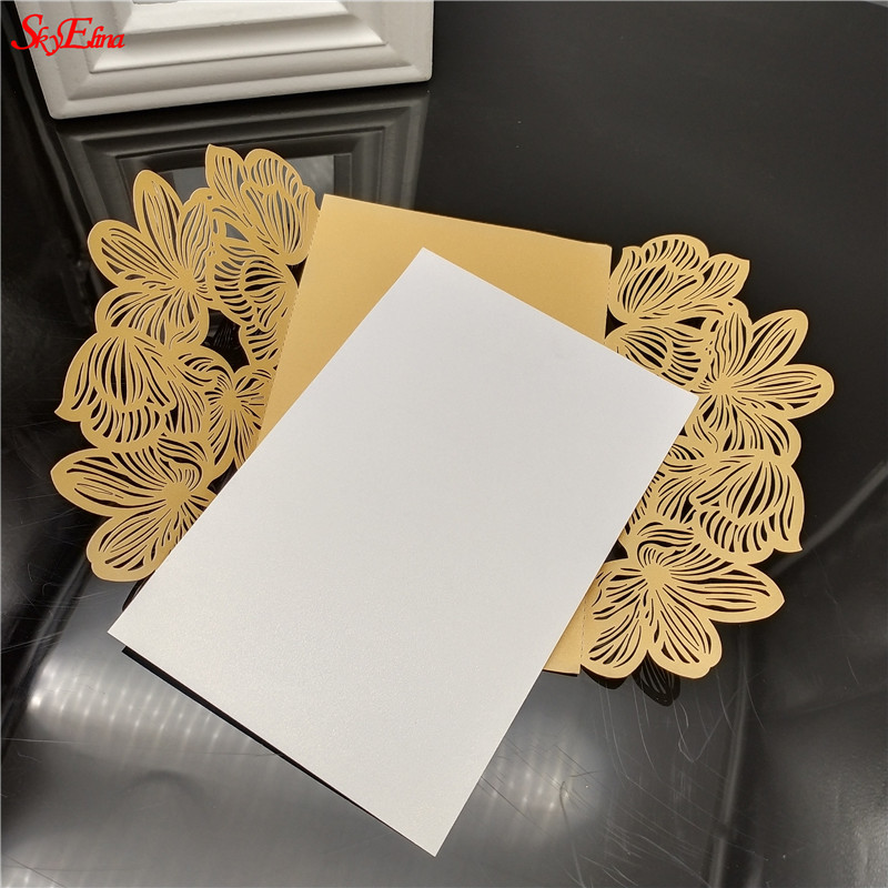 1tk roosa Valge Punane Luksuslik Flora Laser Cut Pulma Kutsed Kaart Elegantne Pulma Ümbrikud Ürituse Peo Pulmadekoratsioon 6Z