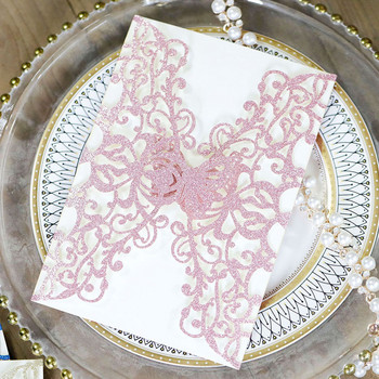 10 τμχ/παρτίδα Προσκλητήριο Προσκλητήριο Γαμήλιας Κάρτας Προσαρμοσμένο Χρώμα Glitter Κενή εσωτερική σελίδα Κάρτες γάμου Ευχετήρια κάρτα με πεταλούδα