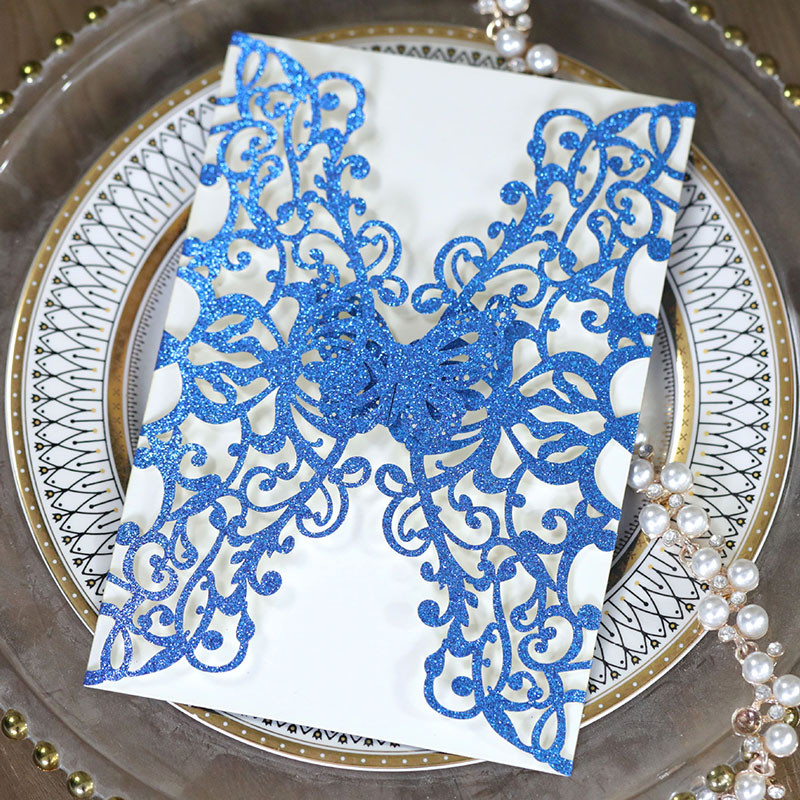 10 kom/lot Prilagođena svjetlucava čestitka u boji Pozivnica za vjenčanje Prazna unutarnja stranica Čestitke za vjenčanje Čestitka s leptirom