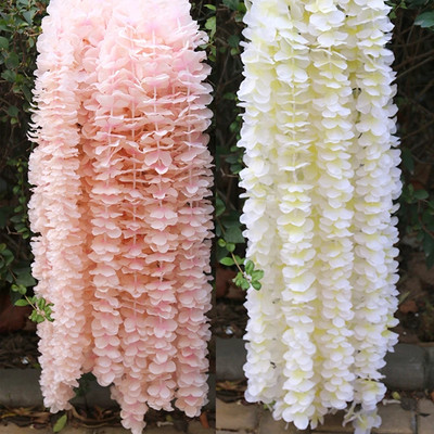 2 buc. Ghirlandă de glicine, flori artificiale de mătase, viță de vie pentru acasă, alb, decorare pentru grădina de nuntă, agățat din ratan, flori false
