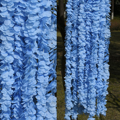 2 tk Wisteria Garland kunstlik siidist lillepuu kodu jaoks Valge pulmaaia kaunistuseks rotangist rippuv seina võltslilled