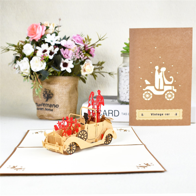 10 pakki 3D pulmaauto hüpikaknaid Pulmakutsed aastapäeva kinkekaart tema naisele Õnnitluskaardid Avlentines Day