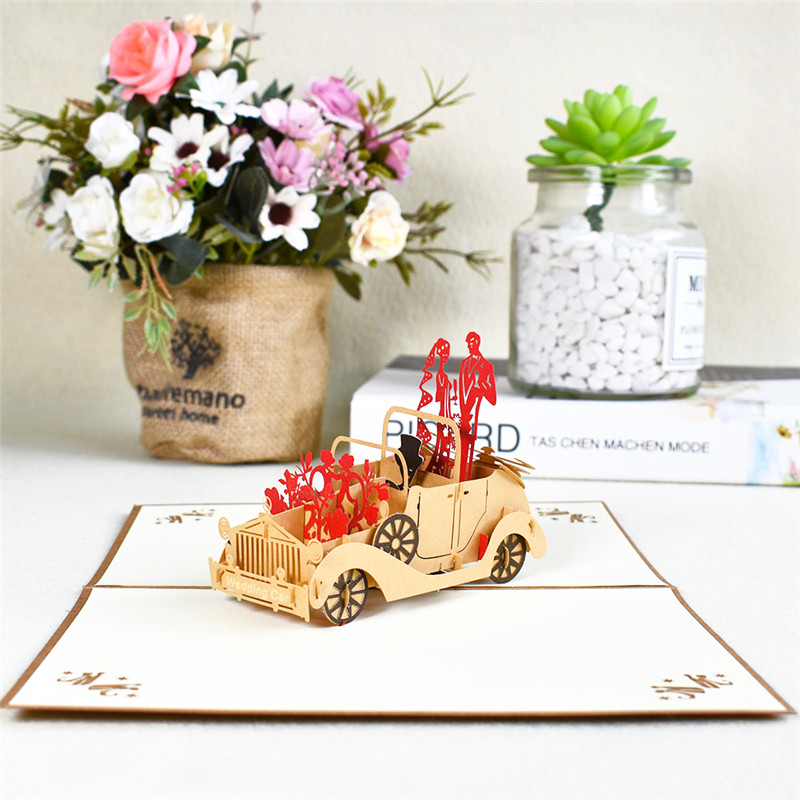 10 pakki 3D pulmaauto hüpikaknaid Pulmakutsed aastapäeva kinkekaart tema naisele Õnnitluskaardid Avlentines Day