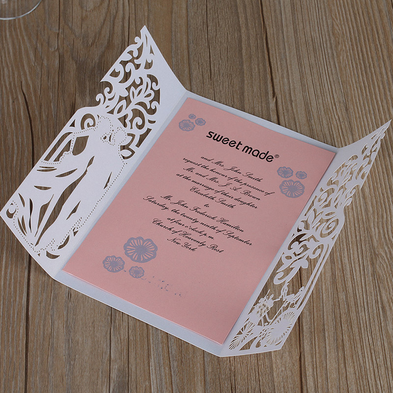 10 buc./pachet, tăiat cu laser, model de mire și mire, invitație de nuntă, hârtie strălucitoare de 250 g/m² (fără foaie interioară sau plic)