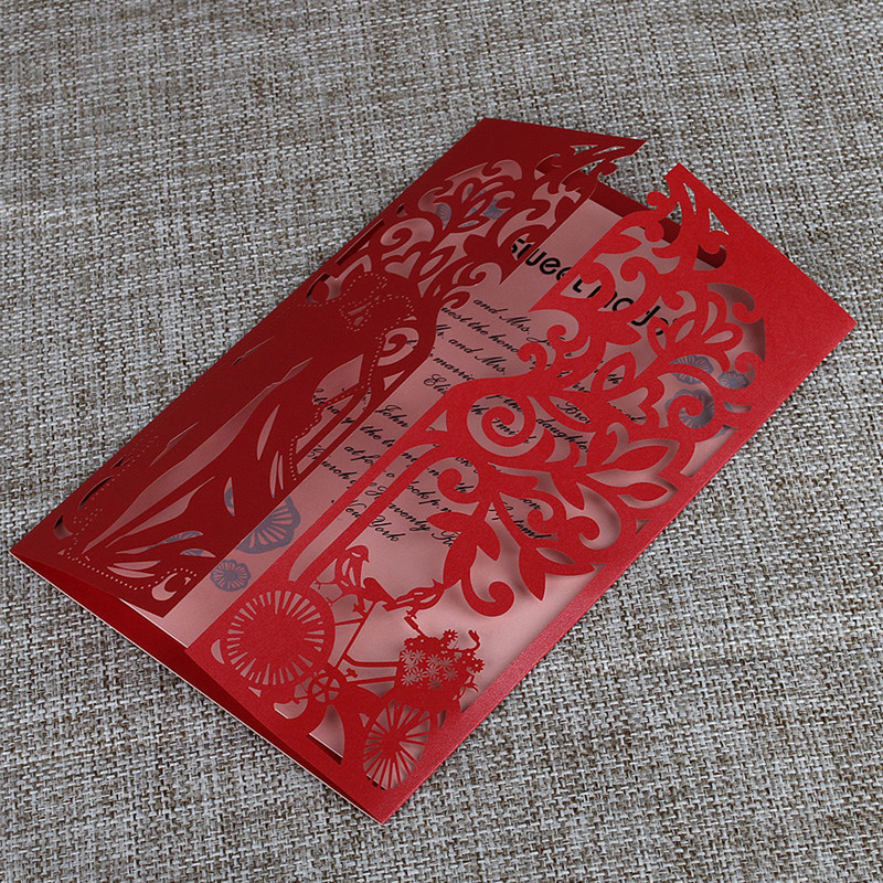 10 buc./pachet, tăiat cu laser, model de mire și mire, invitație de nuntă, hârtie strălucitoare de 250 g/m² (fără foaie interioară sau plic)