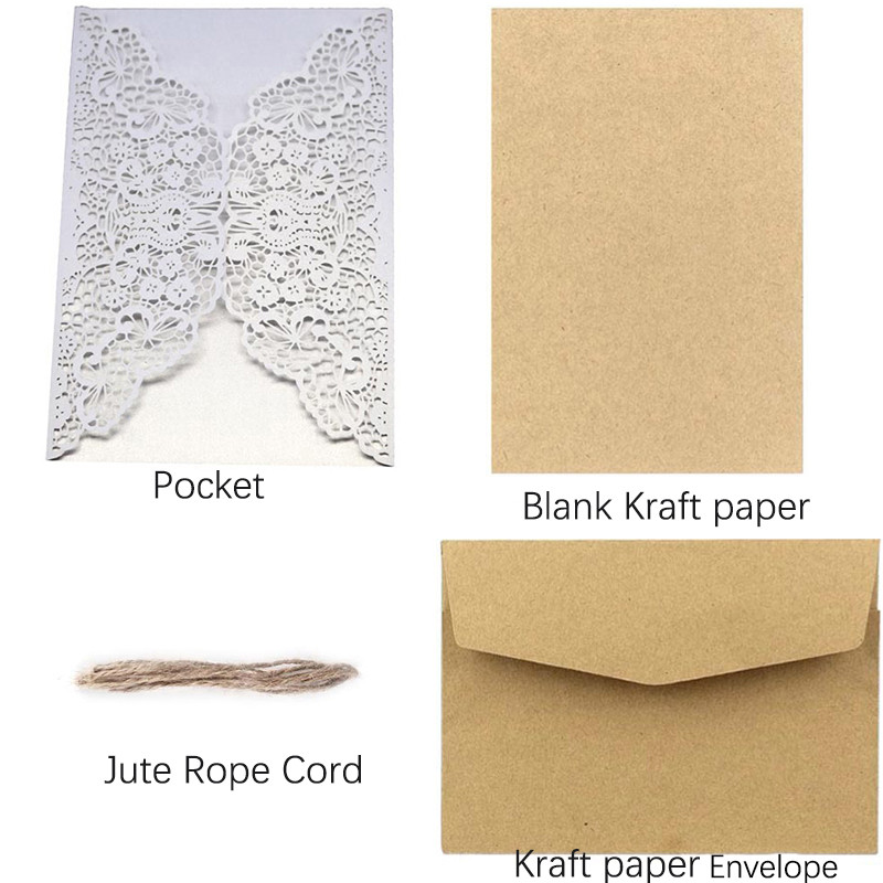 15 komada elegantnih laserski izrezanih vjenčanica Pozivnice za vjenčanje Čestitke Čipkasti džepni pozdrav Prilagodite pozivnice Ispis kartice Dekoracija za zabavu