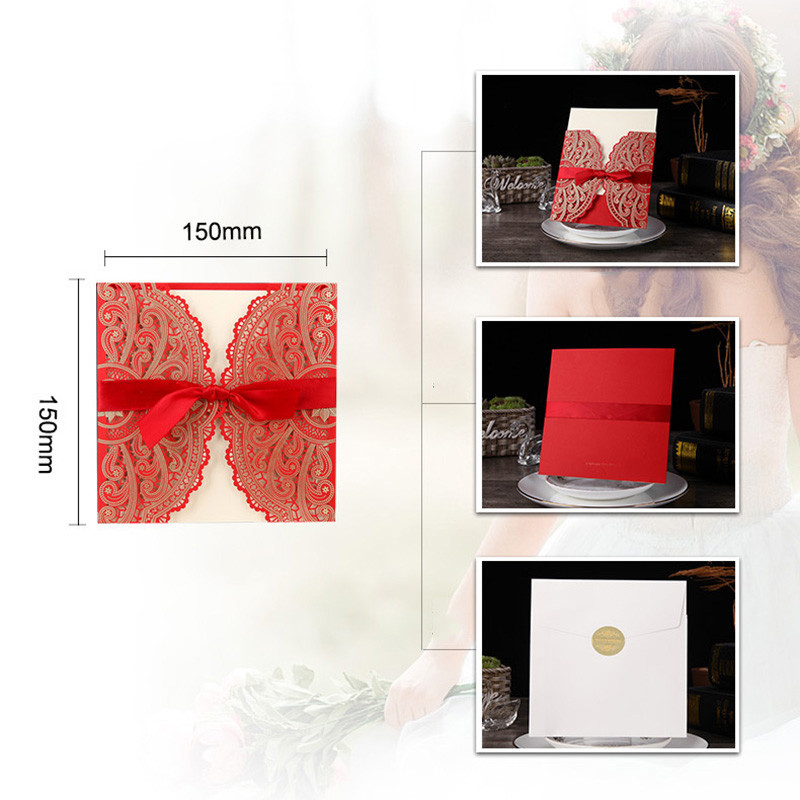 10 tk Laserlõigatud lillelised pulmakutsed kaardid, pitsist, lindiga kohandatud õnnitluskaart sünnipäevaks pulmapeo tarvikud