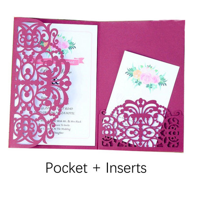 10 tk viinapuu lilledega laserlõigatud pulmakutsed kaardid pruudileitsu koos RSVP-ga pitsist taskuvibudega Kutsete kaardipeo sisekujundus