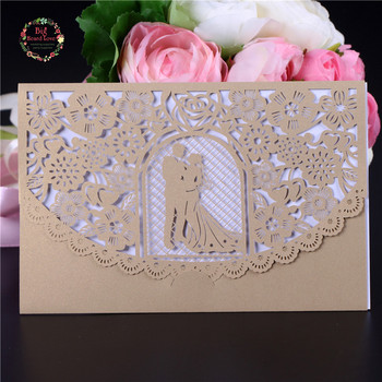 5 комплекта 12x18 см булка и младоженец лазерно изрязани покани карти ретро цвете покана картичка Anniversaire консумативи за сватбено тържество