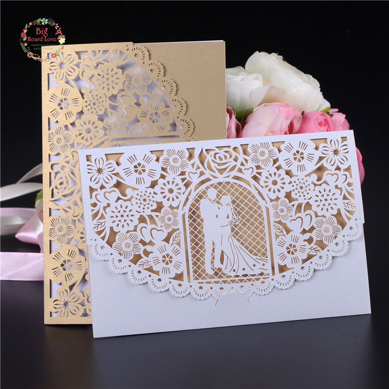 5 komplekti 12x18 cm pruudi ja peigmehe laserlõikega kutsekaardid vintage lilledega kutsekaardid aastapäeva pulmapeotarbed